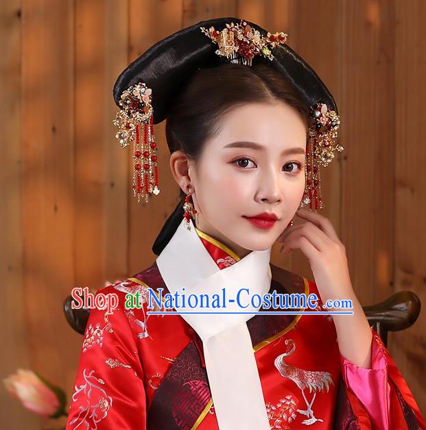 Chinese Traditional Qing Dynasty Manchu Woman Wigs and Hair Accessories Ancient Imperial Concubine Headdress