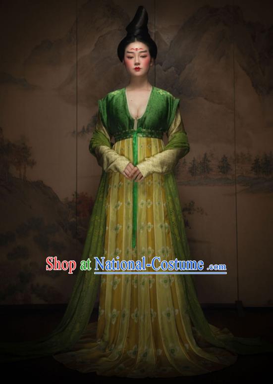 China Ancient Court Lady Green Hanfu Dress Garments Traditional Tang Dynasty Palace Beauty Historical Clothing Complete Set