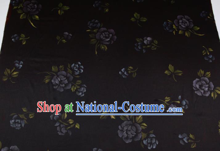 China Traditional Fabric Classical Flowers Pattern Black Silk Gambiered Guangdong Gauze