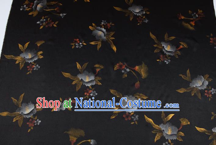 China Classical Flowers Pattern Black Silk Gambiered Guangdong Gauze Traditional Fabric