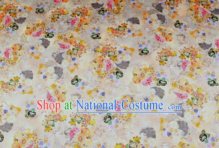 China Printing Beige Satin Drapery Traditional Silk Fabric Classical Cheongsam Cloth