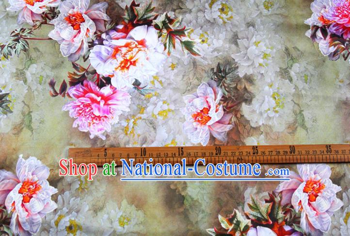 China Classical Peony Pattern Cloth Drapery Ginger Gambiered Guangdong Gauze Traditional Cheongsam Silk Fabric