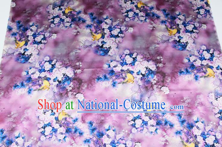 China Traditional Cheongsam Silk Fabric Classical Printing Pear Flowers Cloth Lilac Satin Drapery