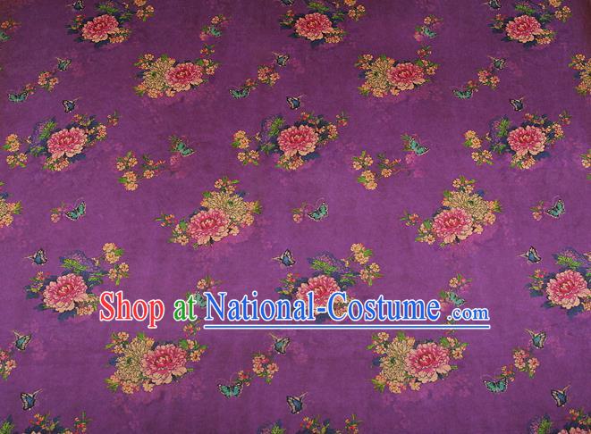 China Silk Fabric Classical Cheongsam Gambiered Guangdong Gauze Traditional Peony Pattern Purple Brocade Drapery