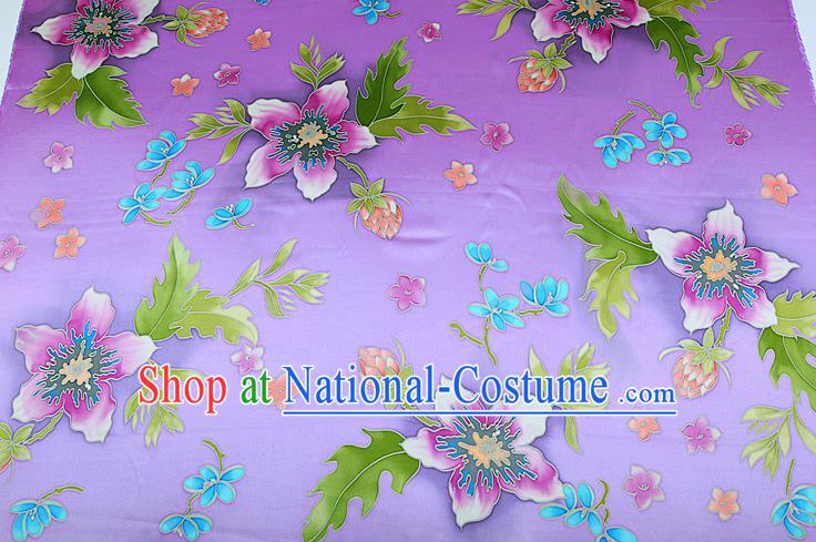 China Printing Silk Fabric Classical Cheongsam Satin Drapery Traditional Flowers Pattern Lilac Brocade