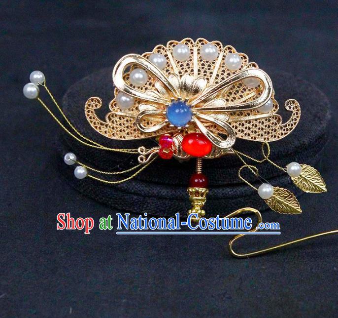 China Traditional Ming Dynasty Princess Hair Stick Ancient Palace Lady Golden Hairpin