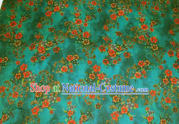 China Traditional Flowers Pattern Gambiered Guangdong Gauze Silk Fabric Classical Green Brocade