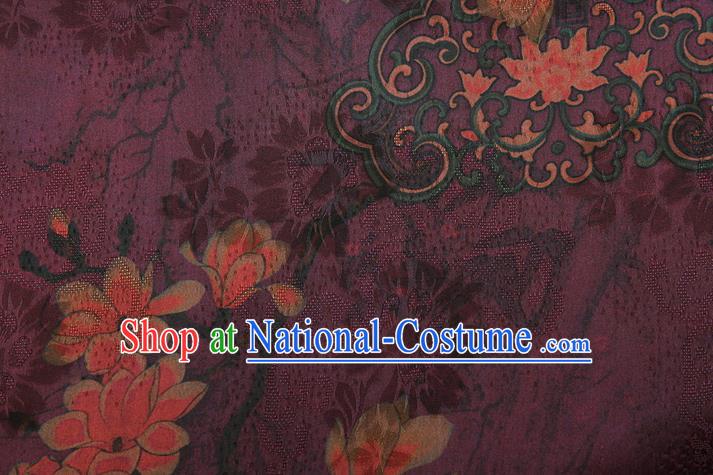 China Classical Purple Brocade Traditional Mangnolia Pattern Gambiered Guangdong Gauze Silk Fabric