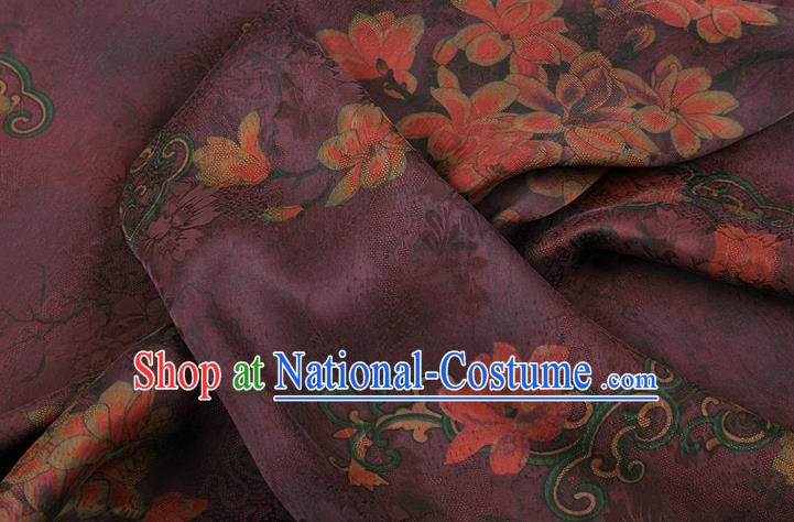 China Classical Purple Brocade Traditional Mangnolia Pattern Gambiered Guangdong Gauze Silk Fabric