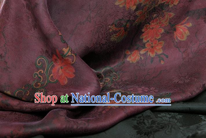 China Classical Purple Brocade Traditional Mangnolia Pattern Gambiered Guangdong Gauze Silk Fabric