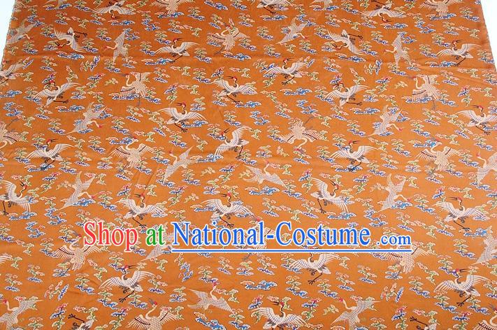 China Classical Silk Fabric Orange Brocade Traditional Cranes Pattern Gambiered Guangdong Gauze