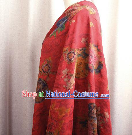 China Classical Wedding Dress Red Brocade Traditional Peony Pattern Gambiered Guangdong Gauze Silk Fabric