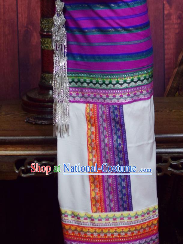 China Yunnan Ethnic Female White Blouse and Skirt Uniforms Dai Nationality Water Splashing Festival Clothing