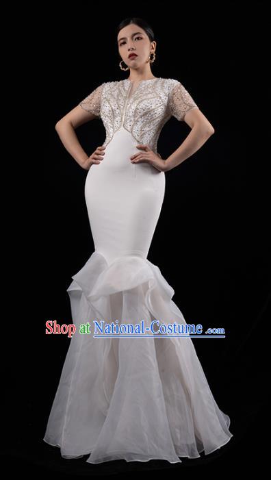 Top Grade Stage Performance Costume Fishtail Dress Catwalks White Veil Dress