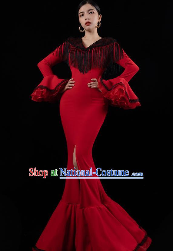 Top Grade Catwalks Red Fishtail Dress Annual Meeting Compere Full Dress Stage Performance Costume