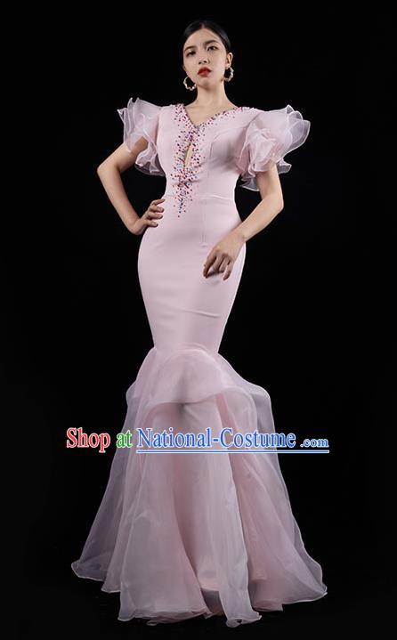 Top Grade Catwalks Pink Fishtail Dress Annual Meeting Full Dress Stage Show Compere Clothing