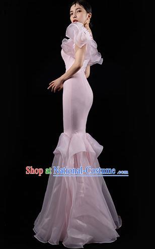 Top Grade Catwalks Pink Fishtail Dress Annual Meeting Full Dress Stage Show Compere Clothing