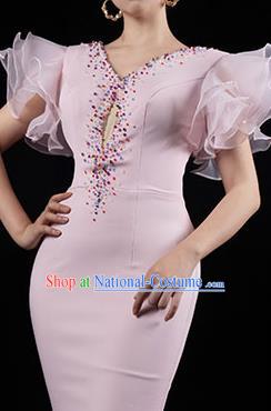 Top Grade Catwalks Pink Fishtail Dress Annual Meeting Full Dress Stage Show Compere Clothing