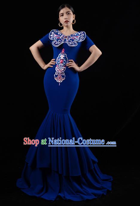 Chinese Stage Show Royalblue Fishtail Dress Catwalks Embroidered Costume