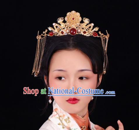 China Ancient Empress Golden Dragon Hair Crown Traditional Ming Dynasty Hanfu Hair Accessories