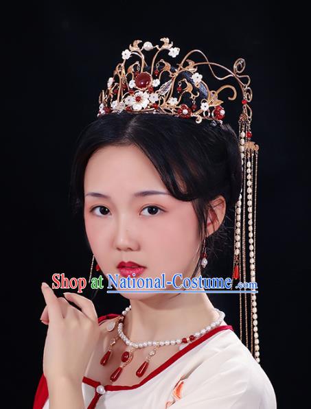 China Traditional Wedding Xiuhe Suit Headdress Ancient Bride Pearls Tassel Hair Crown