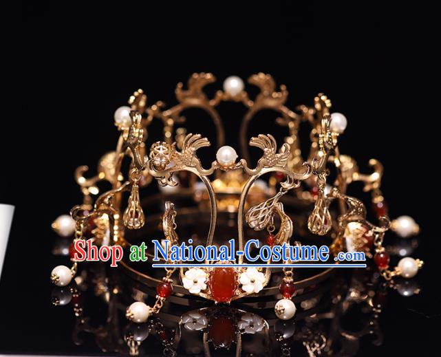 China Traditional Ming Dynasty Wedding Headdress Ancient Empress Agate Hair Crown