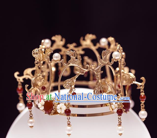 China Traditional Ming Dynasty Wedding Headdress Ancient Empress Agate Hair Crown