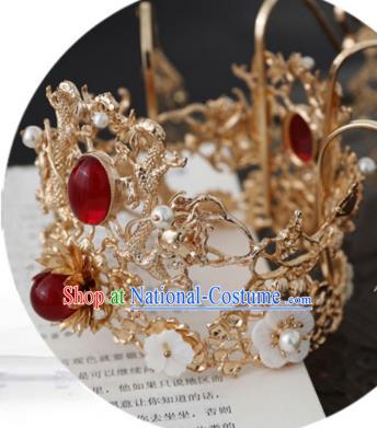 China Ancient Princess Golden Tassel Hair Crown Traditional Wedding Hanfu Headdress