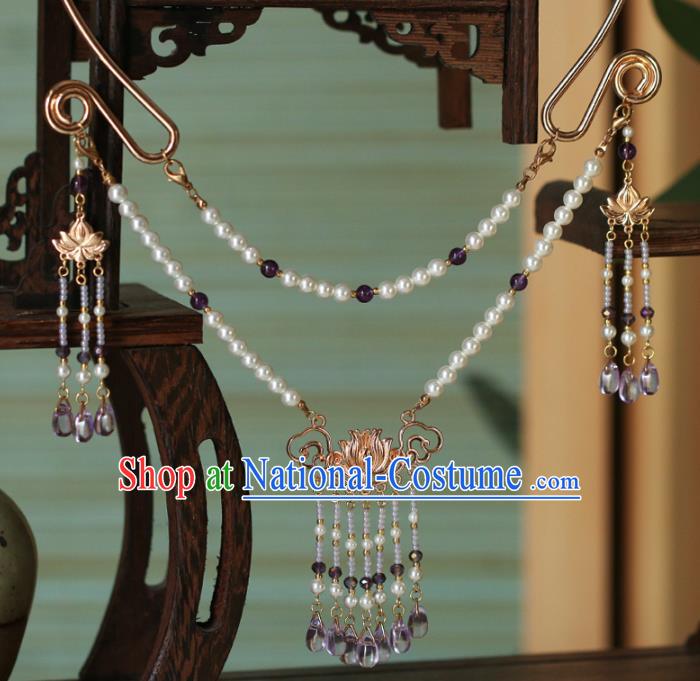 Chinese Traditional Tang Dynasty Necklace Accessories Ancient Princess Amethyst Tassel Necklet