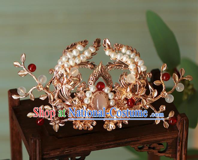 China Traditional Ming Dynasty Hair Comb Ancient Princess Golden Hair Crown