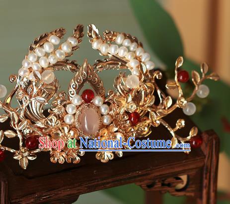 China Traditional Ming Dynasty Hair Comb Ancient Princess Golden Hair Crown