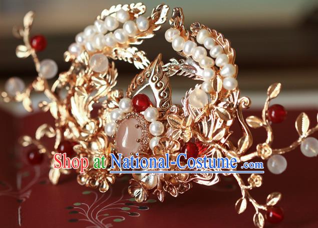 China Traditional Ming Dynasty Hair Comb Ancient Princess Golden Hair Crown