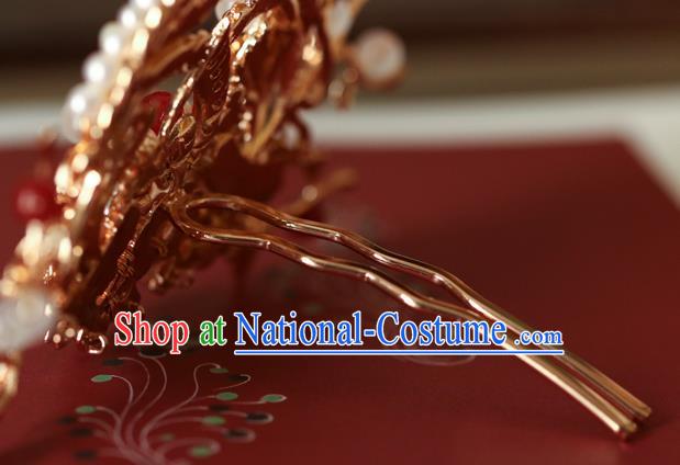 China Traditional Ming Dynasty Hair Comb Ancient Princess Golden Hair Crown