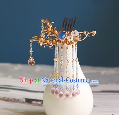 China Traditional Hanfu Hairpin Ancient Princess Beads Tassel Hair Comb