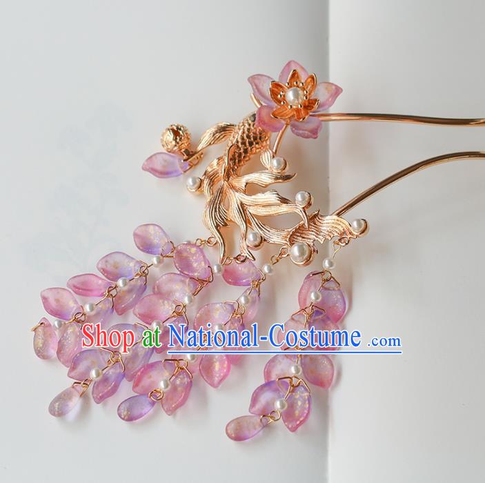 China Traditional Ming Dynasty Goldfish Hairpin Ancient Princess Wisteria Tassel Hair Stick