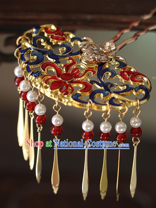 China Traditional Ming Dynasty Court Tassel Hairpin Ancient Palace Lady Cloisonne Hair Stick