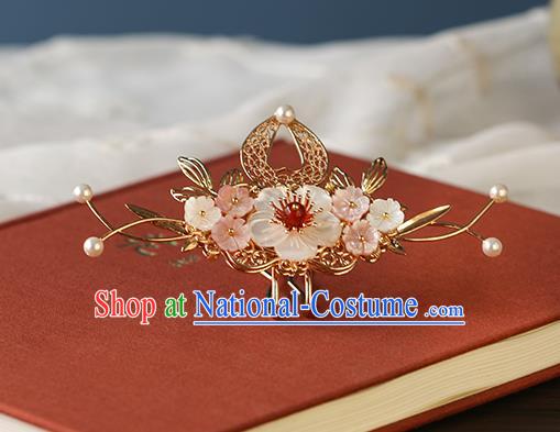 China Traditional Ming Dynasty Princess Golden Hairpin Ancient Palace Lady Shell Plum Hair Stick