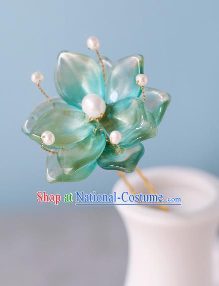 China Traditional Ming Dynasty Hairpin Ancient Princess Green Flower Hair Stick