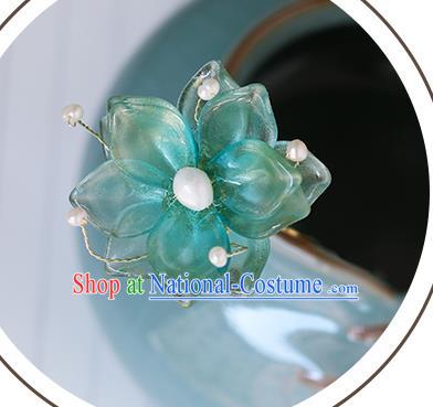 China Traditional Ming Dynasty Hairpin Ancient Princess Green Flower Hair Stick