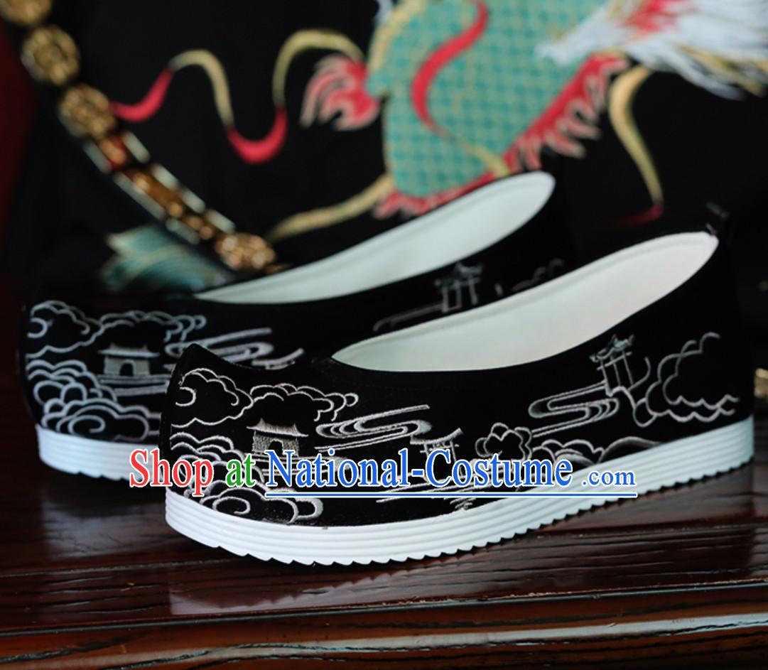 Top Black Chinese Classical Handmade Embroidered Ancient Building Hanfu Shoes