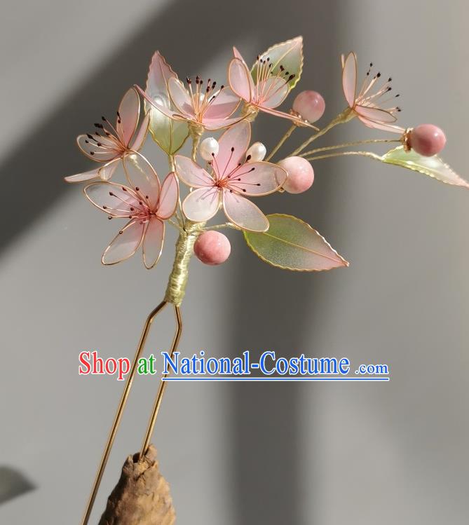 China Traditional Hanfu Peach Blossom Hairpin Handmade Ancient Palace Lady Hair Stick