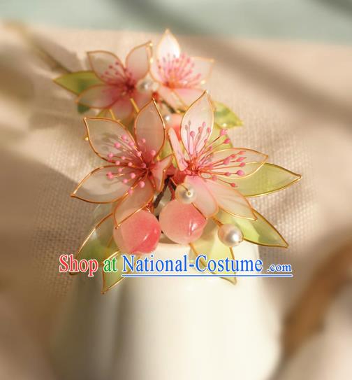 China Traditional Song Dynasty Young Lady Hair Stick Ancient Palace Princess Peach Flowers Hairpin