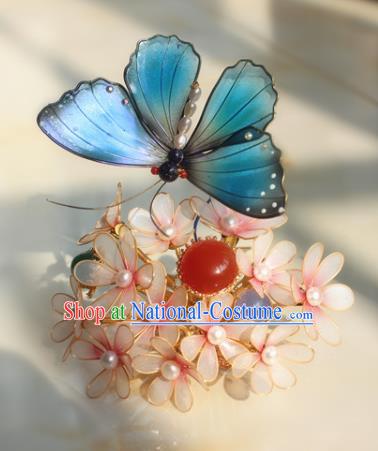 China Ancient Court Lady Hairpin Traditional Ming Dynasty Butterfly Flowers Hair Crown