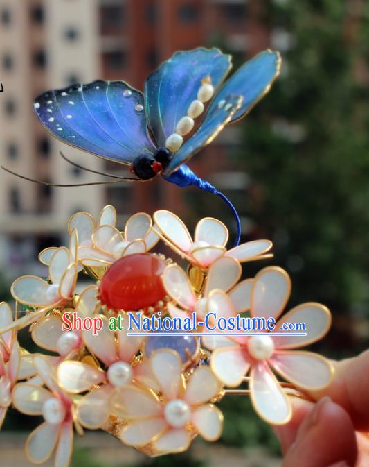 China Ancient Court Lady Hairpin Traditional Ming Dynasty Butterfly Flowers Hair Crown