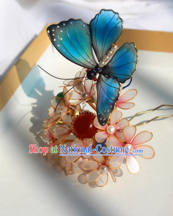 China Ancient Court Lady Hairpin Traditional Ming Dynasty Butterfly Flowers Hair Crown