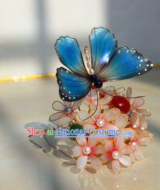 China Ancient Court Lady Hairpin Traditional Ming Dynasty Butterfly Flowers Hair Crown