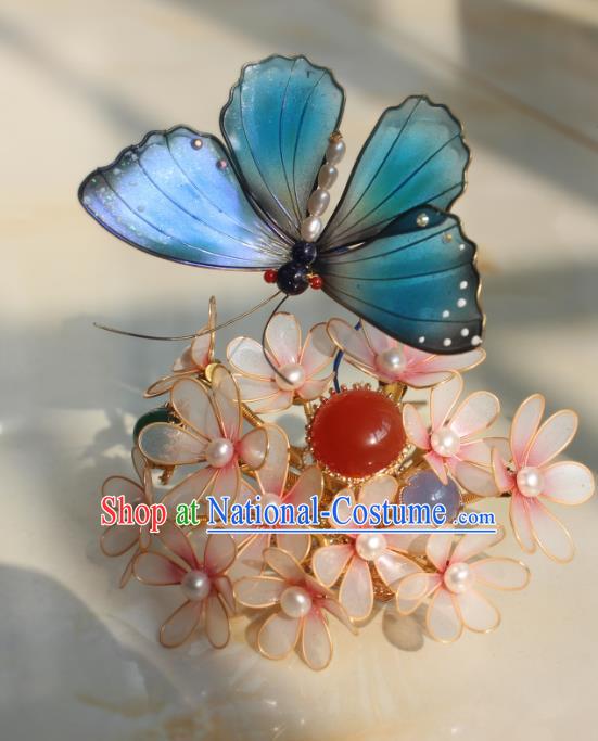 China Ancient Court Lady Hairpin Traditional Ming Dynasty Butterfly Flowers Hair Crown