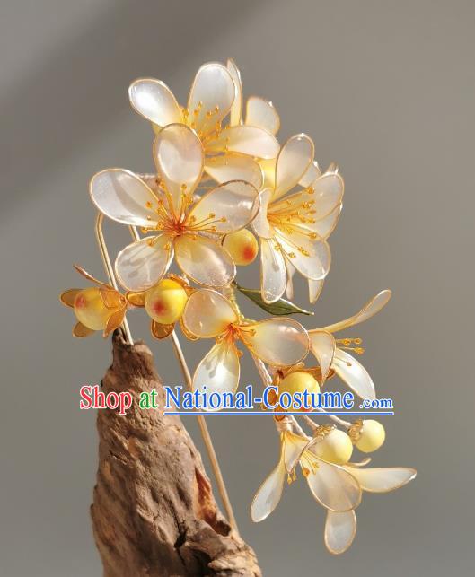 China Traditional Ming Dynasty Hairpin Handmade Ancient Palace Princess Yellow Flowers Hair Stick