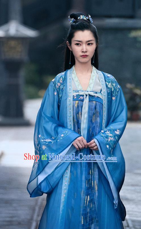 China Ancient Rich Lady Blue Hanfu Dress Traditional Television Drama My Heroic Husband Su Tan Er Song Yi Clothing