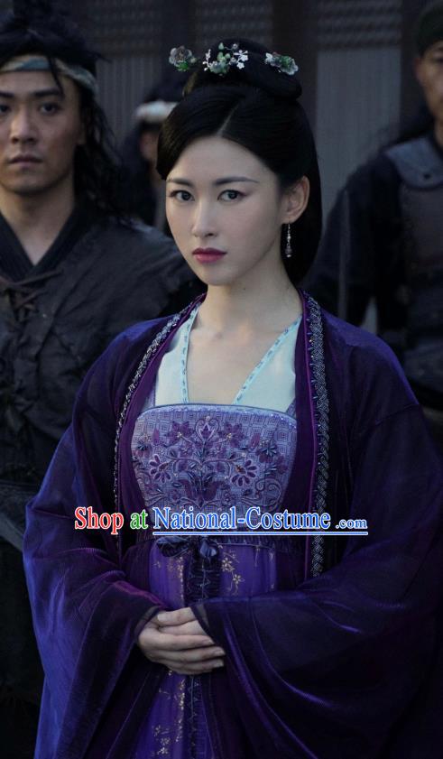 China Ancient Merchant Lady Purple Hanfu Dress Traditional Television Drama My Heroic Husband Beauty Lou Shuwan Clothing